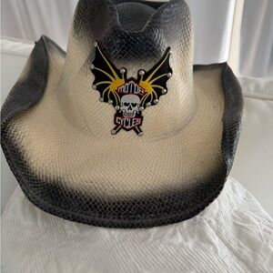 Black and White Cowboy Hat with Skull Design